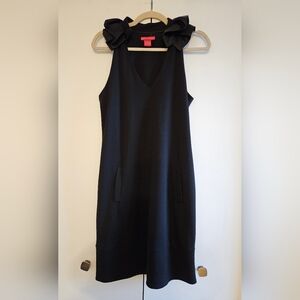 Sunny Leigh Black Sleeveless Ruffle V-Neck Sheath Dress Mini Length Size 6